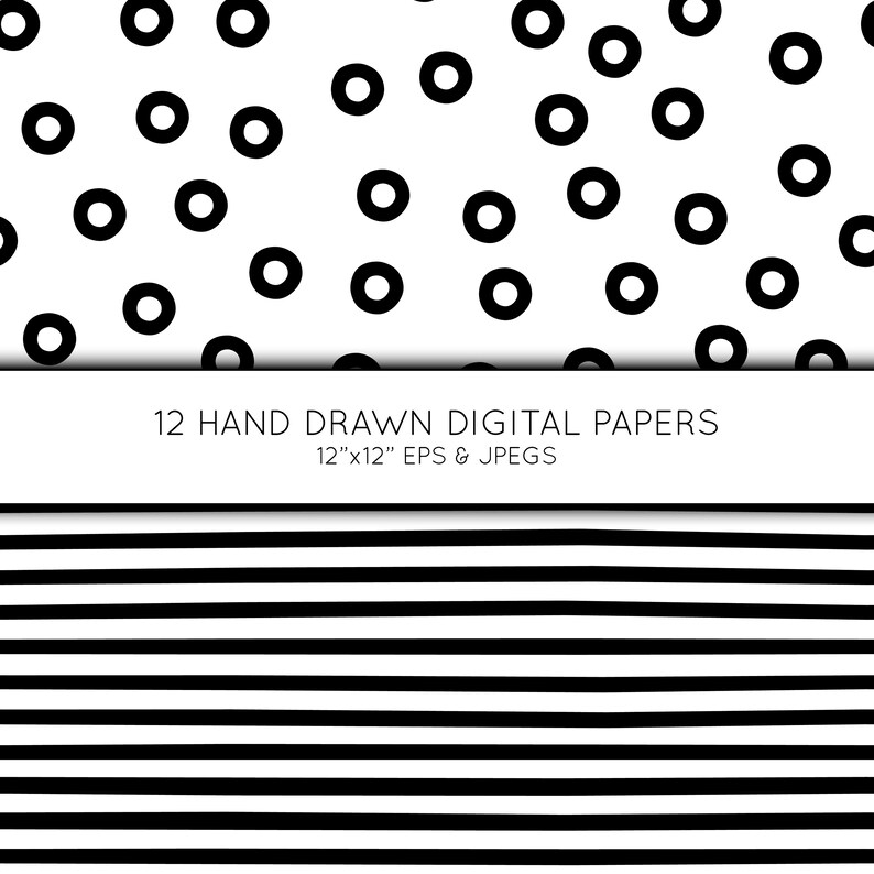 Doodle Digital Paper, Hand Drawn Scrapbook Paper, Black and White ...