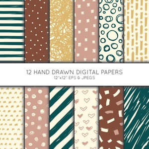 Hand drawn Scrapbook paper, Doodle digital paper, Minimalist, Boho, Abstract, Scribble, Vector Graphics, digital download, commercial use