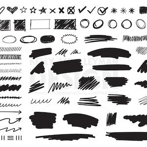 Clipart bordure numérique dessiné main, coups de pinceau, éléments de conception, séparateur, griffonnage, usage commercial, téléchargement numérique, graphiques vectoriels