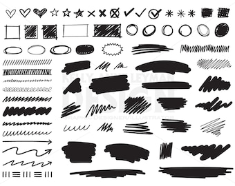 Hand Drawn Digital Border clipart, Brush strokes, Design Elements, Divider, Doodle, Commercial Use, Digital Download, Vector Graphics