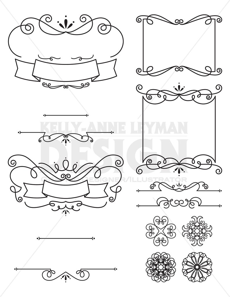 Swirl Digital Frames Clipart, Labels Clipart, Digital Borders, Text Divider, Flourish, Commercial Use, Digital Download Art, Vector Graphics image 2