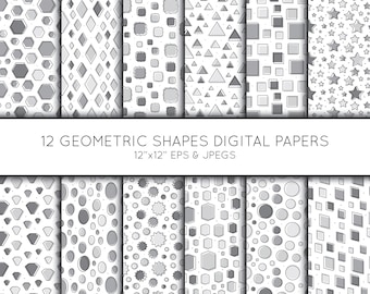Geometric Digital Paper, Geometric Scrapbook paper, digital paper pack, background, Vector Graphics, digital download, commercial use