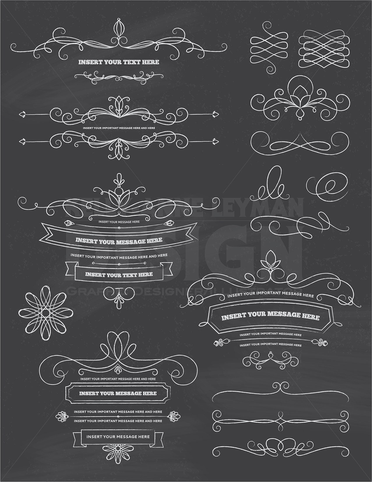 Chalkboard Swirl Digital Frame Clipart Digital Label Clipart Etsy