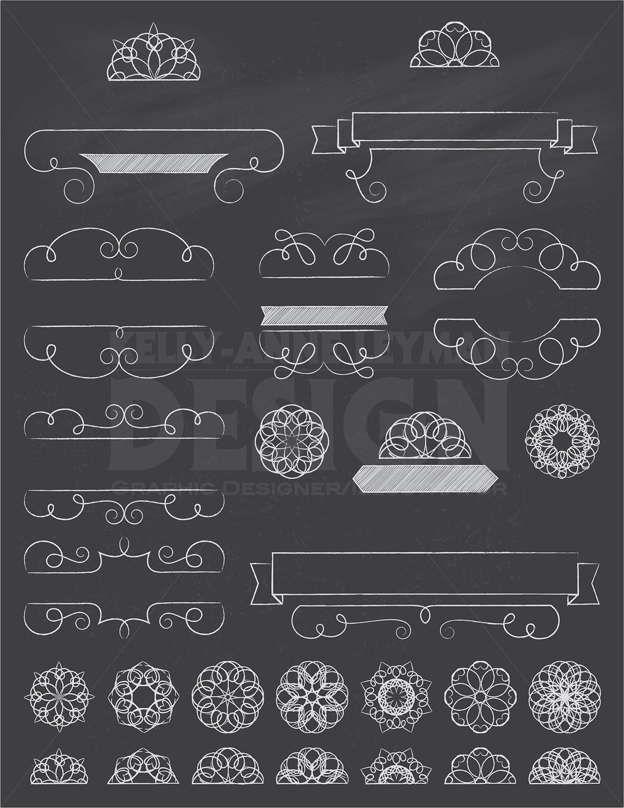 Chalkboard Swirl Digital Frame Clipart, Digital Label Clipart, Digital