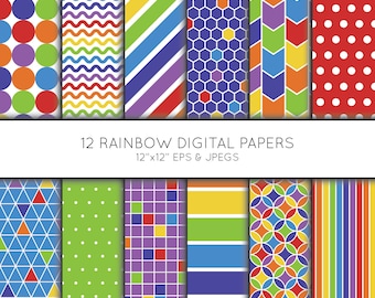Rainbow Digital Paper, Geometric Scrapbook paper, digital paper pack, background, Vector Graphics, digital download, commercial use