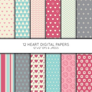 Valentine Digital Paper, Heart Scrapbook paper, Heart digital paper pack, love background, Vector Graphics, digital download, commercial use