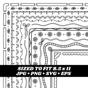 Frames Clipart, border clipart, 8,5 x 11, Floral, arco, folhas, Desenhado à mão, doodle, Download instantâneo, Download digital, Gráficos vetoriais
