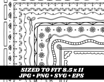 Floral Frame Doodles Clipart, 8.5 x 11, Hand Drawn (Digital Download)