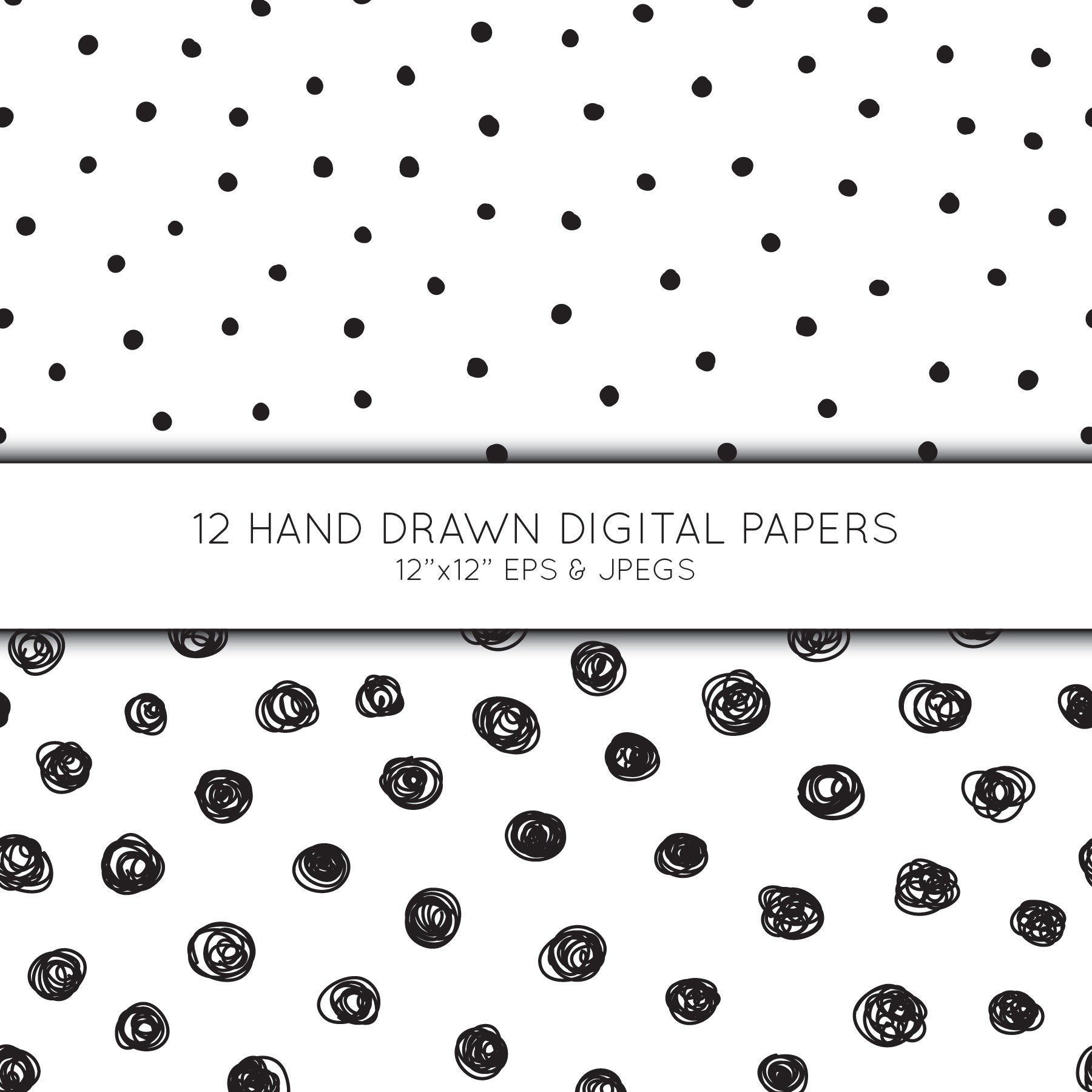 Hand Drawn Scrapbook Paper, Doodle Digital Paper, Black & White ...