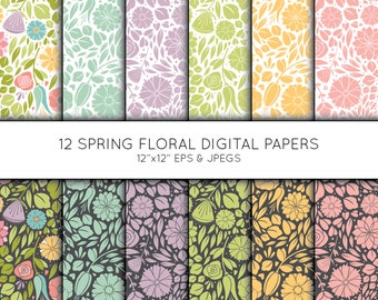 Floral Digital Paper, Flower Scrapbook paper, digital paper pack, digital background, Vector Graphics, digital download, commercial use