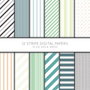 Stripe Digital Paper, Striped Scrapbook paper, stripes digital paper pack, background, Vector Graphics, digital download, commercial use