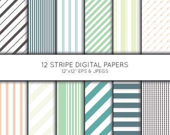 Striped Digital Paper Pack, Scrapbook Background, Vector Graphics (Digital Download)