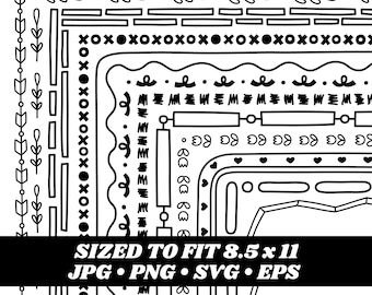 Floral Frame Doodles Clipart, Hand-Drawn 8.5x11 (Digital Download)