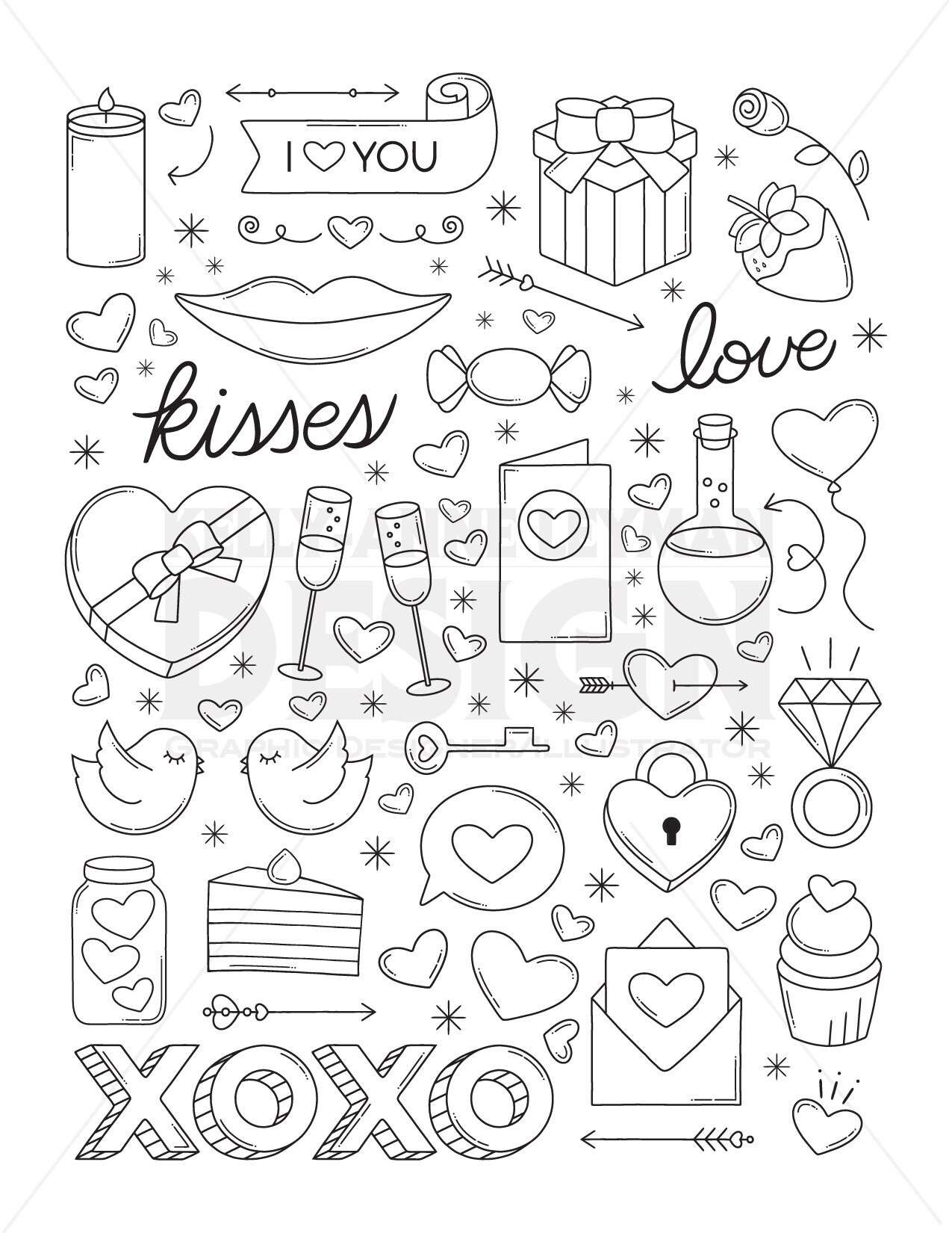 Love Printable coloring pages for adults Retro Coloring Page | Etsy