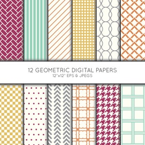 Geometric Digital Paper, Geometric Scrapbook paper, digital paper pack, background, Vector Graphics, digital download, commercial use
