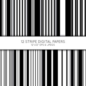 Stripe Digital Paper, Striped Scrapbook paper, stripes digital paper pack, Black and White, background, Vector Graphics, commercial use