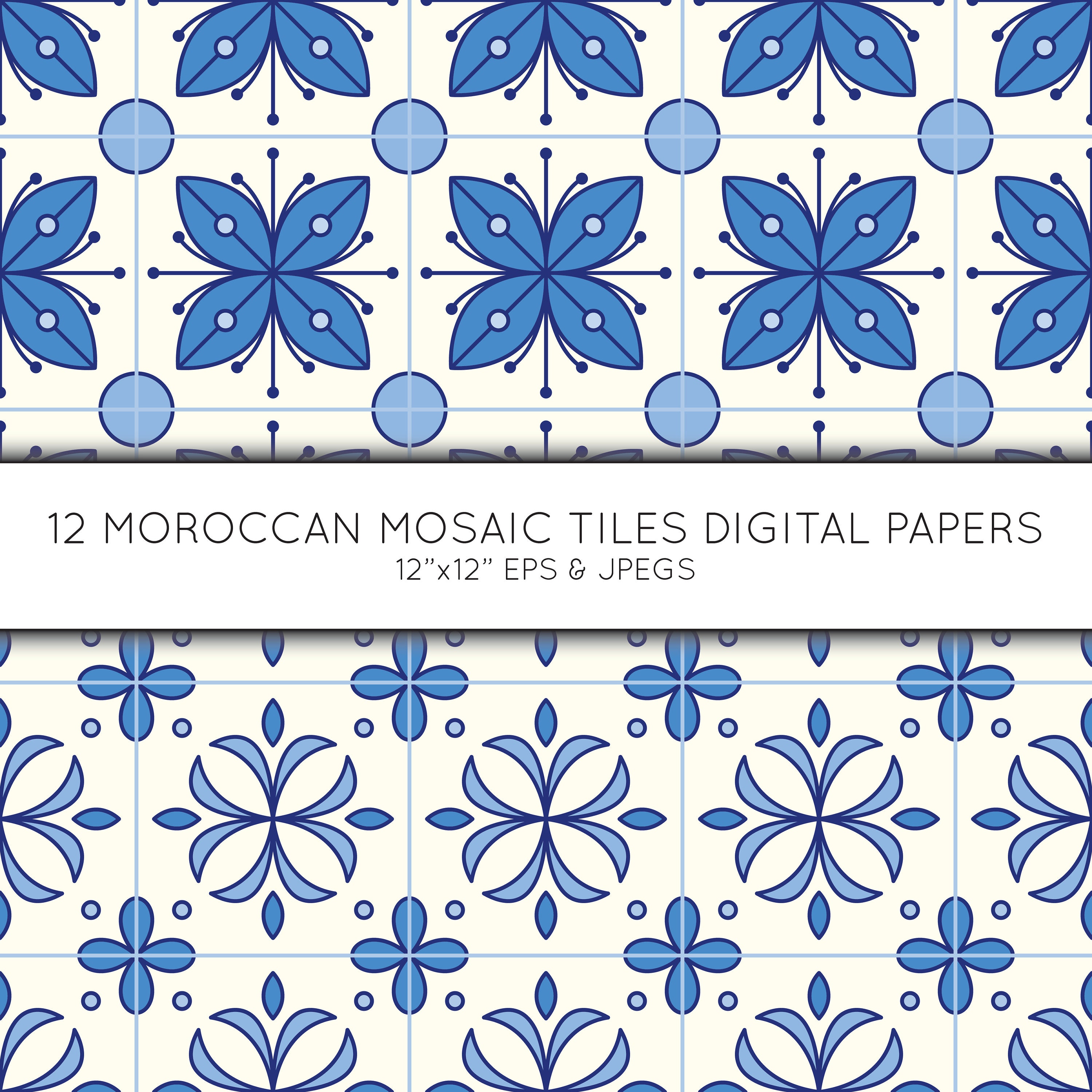 Blue Tile Scrapbook Paper, Digital Paper Pack, Moroccan, Italian ...