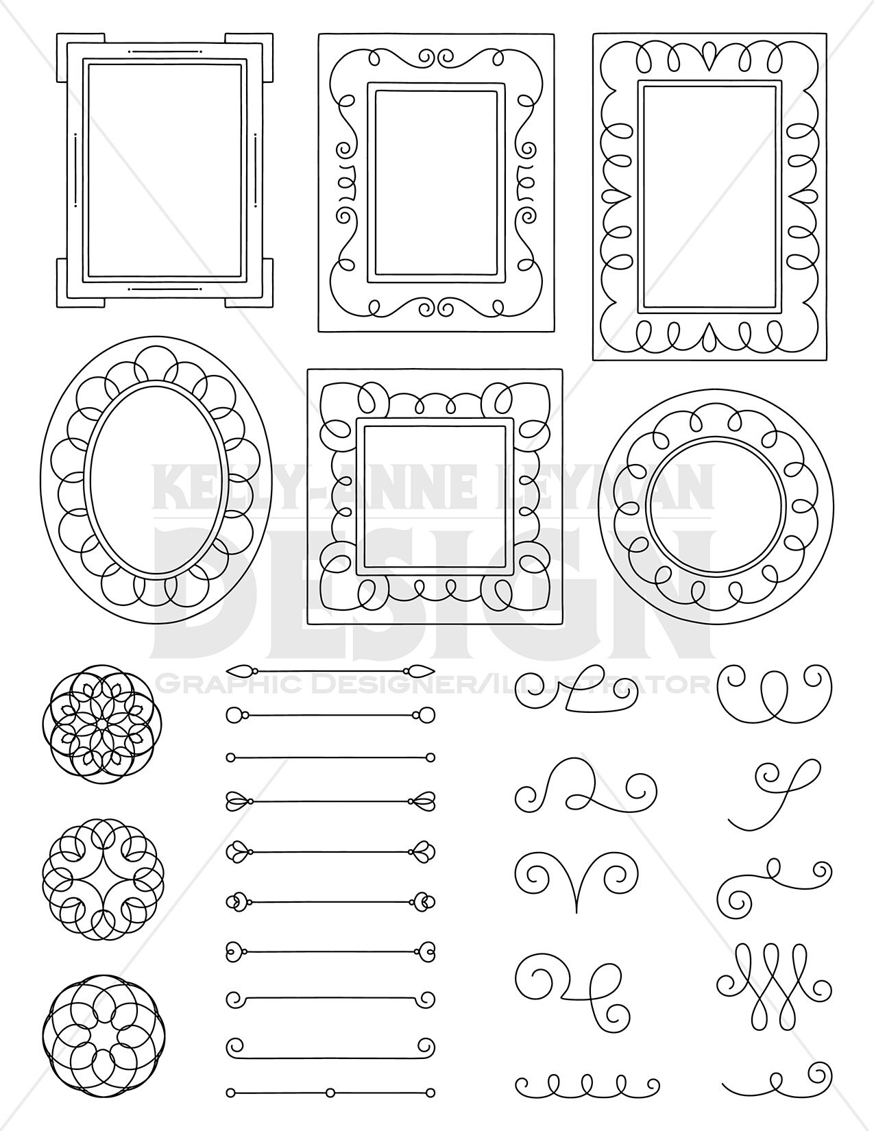 Hand Drawn Digital Frames Clipart, Doodle Labels Design Elements