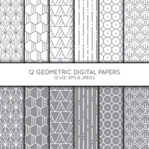 Geometric Digital Paper, Geometric Scrapbook paper, digital paper pack, background, Vector Graphics, digital download, commercial use