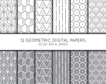 Geometric Digital Paper, Geometric Scrapbook paper, digital paper pack, background, Vector Graphics, digital download, commercial use