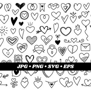 Clipart Doodle Heart, Cuore disegnato a mano, clipart amore, Uso commerciale, Download digitale, Grafica vettoriale