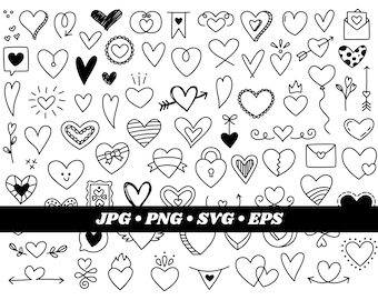 Doodle Heart Clipart, Hand Drawn Vector Graphics (Digital Download)