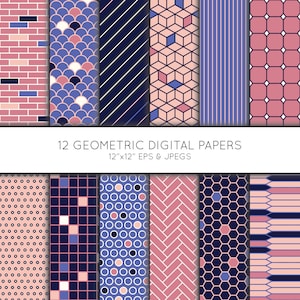 Geometric Digital Paper, Geometric Scrapbook paper, digital paper pack, background, Vector Graphics, digital download, commercial use