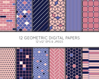 Geometric Digital Paper, Geometric Scrapbook paper, digital paper pack, background, Vector Graphics, digital download, commercial use