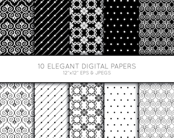 Geometric Digital Paper, Geometric Scrapbook paper, Black and White, digital paper pack, background, Vector Graphics, commercial use