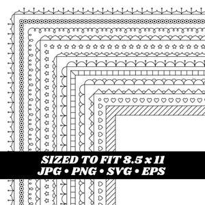 Digitale fotolijsten Clipart, digitale randen, 8,5 x 11, hart, sterrand Clip art set, Instant Download, Digitale download, Vectorafbeeldingen