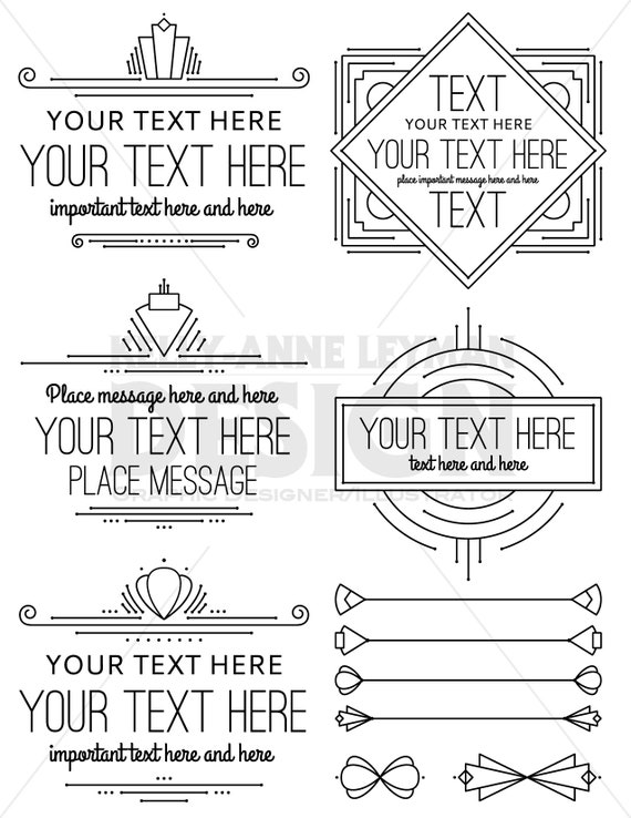 Art Deco Digital Frames Clipart, Digital Labels Clip Art, Digital Borders, Instant Download, Digital Download, Vector Graphics