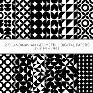 Scandinavian Digital Paper, Geometric Scrapbook paper, Black and White, digital paper pack, background, Vector Graphics, commercial use