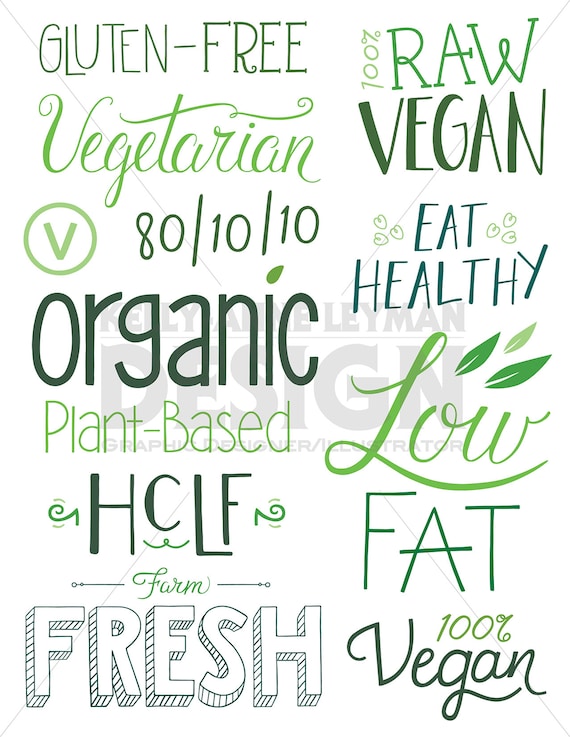 Vegan Vegetarian Word Clip Art Set Healthy food Clipart Etsy