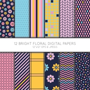Floral Digital Paper, Geometric Scrapbook paper, digital paper pack, digital background, Vector Graphics, digital download, commercial use