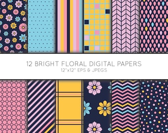 Floral Digital Paper, Geometric Scrapbook paper, digital paper pack, digital background, Vector Graphics, digital download, commercial use