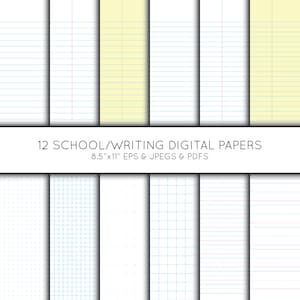Carta digitale per la scuola, carta per la scuola materna, carta per appunti, carta a punti, carta a righe stampabile, grafica vettoriale, download digitale, uso commerciale