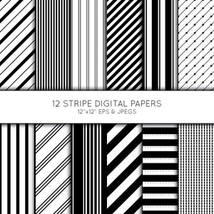 Stripe Digital Paper, Striped Scrapbook paper, stripes digital paper pack, Black and White, background, Vector Graphics, commercial use