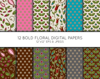 Floral Digital Paper, Flower Scrapbook paper, digital paper pack, digital background, Vector Graphics, digital download, commercial use