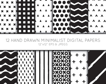Geometric Digital Paper, Minimalist Scrapbook paper, Black and White, digital paper pack, background, Vector Graphics, commercial use