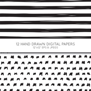 Hand Drawn Scrapbook Paper, Doodle Digital Paper, Black & White ...