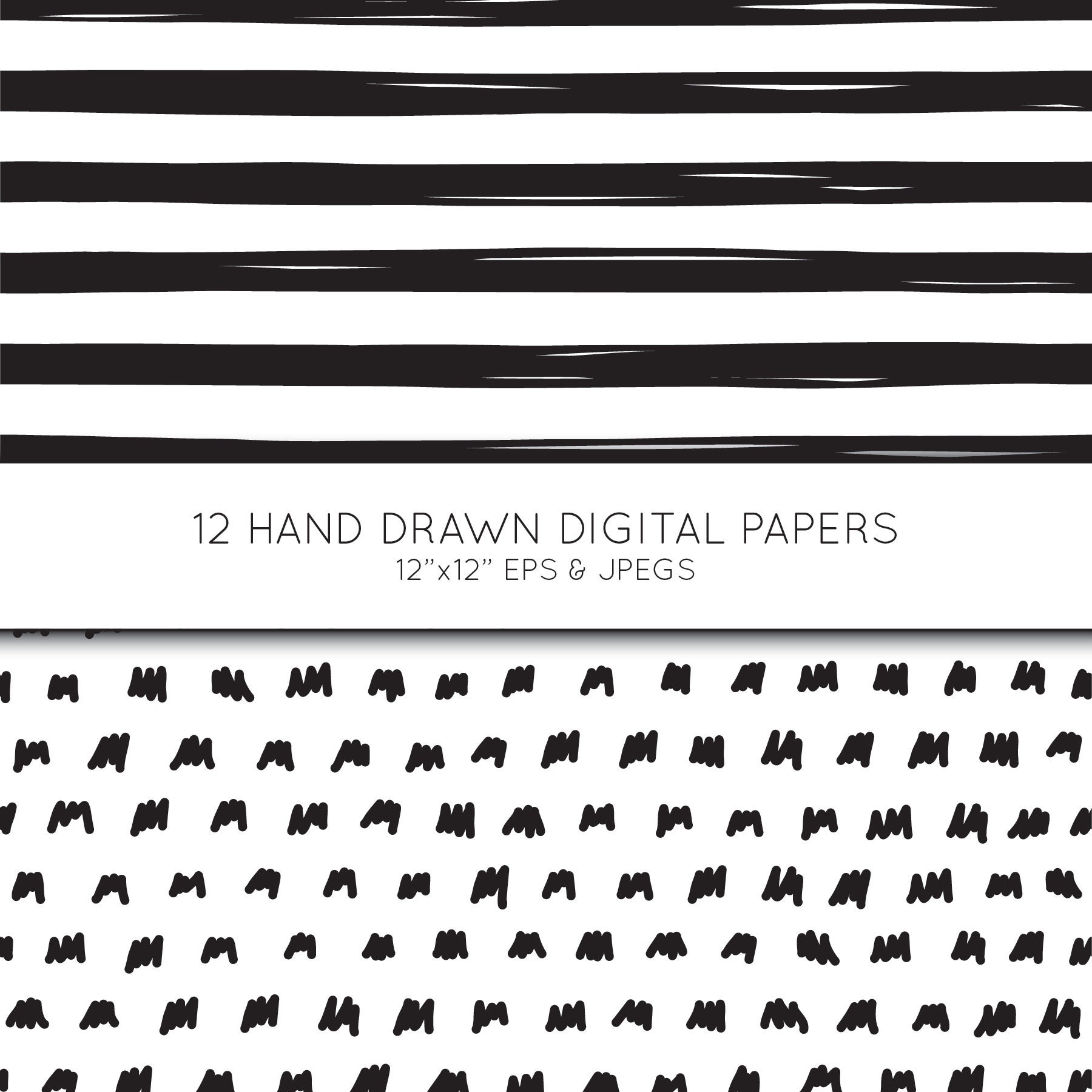 Hand Drawn Scrapbook Paper, Doodle Digital Paper, Black & White ...