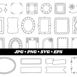 Molduras digitais clipart, Molduras de rabiscos de flores clipart, Molduras desenhadas à mão, Clipart de bordas, Uso comercial, Download digital, Gráficos vetoriais