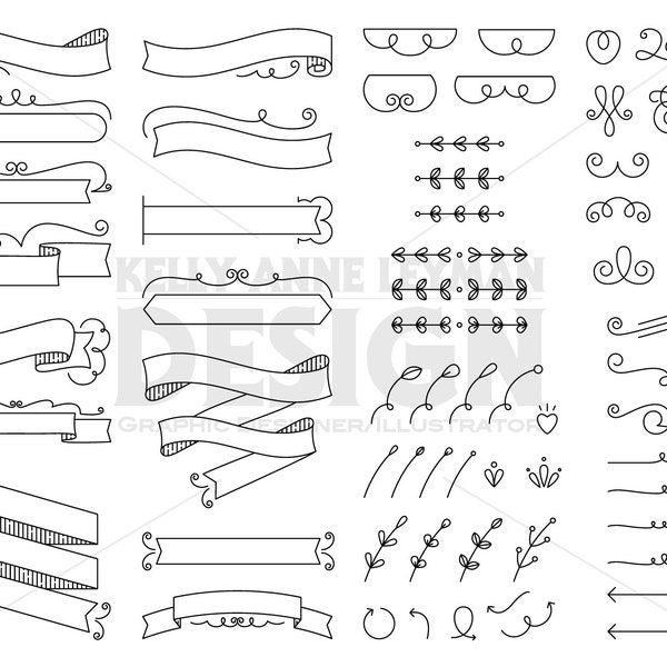 Digital Ribbons Clipart, Digital Labels Clipart, Text Dividers, Banner Clip Art, Flourish, Commercial Use, Digital Download, Vector Graphics