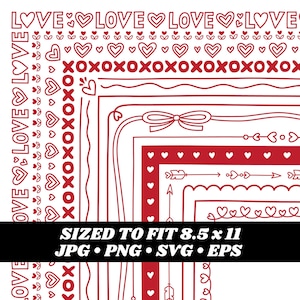 Heart Frames Clipart, border clipart, 8.5 x 11, Hand drawn, Valentine, doodle, Heart, Instant Download, Digital Download, Vector Graphics