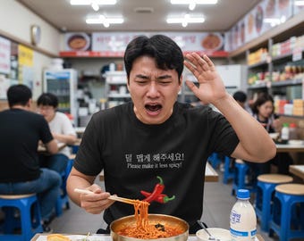 Funny Korean T-Shirt: 'Please Make it Less Spicy!' K-Food Tee