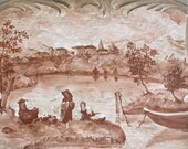 Original french painting - distressed Painting - cracked oil painting - Provence village - french antique painting - french painting