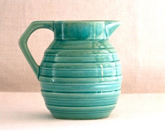 Mid Century - turquoise Pitcher - French Jug - french ironstone jug - turquoise ironstone - french vintage