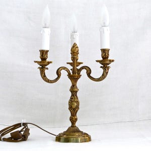 French Bronze Candelabra Lamp: Electrified Candlestick, Transition Style