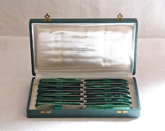 12 GALALITH knives - Wedding gift - french Vintage Knives - French Set green Knives - french fruit Knives - French Dinner - Ménière, Thiers