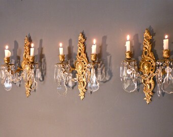 TRIO 18th bronze candle sconces - French Louis XV -  french antique candle sconce - wall antique candle sconce